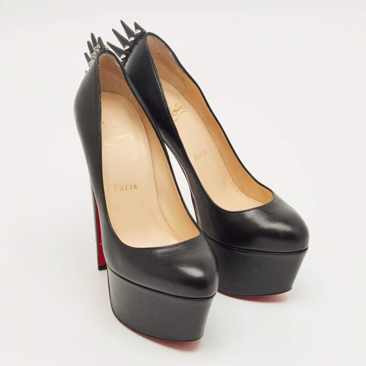Pre Owned Christian Louboutin Black Leather Electropump Studded Platform Pumps Size 37