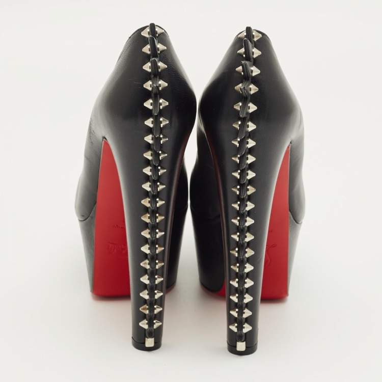 Pre Owned Christian Louboutin Black Leather Electropump Studded Platform Pumps Size 37