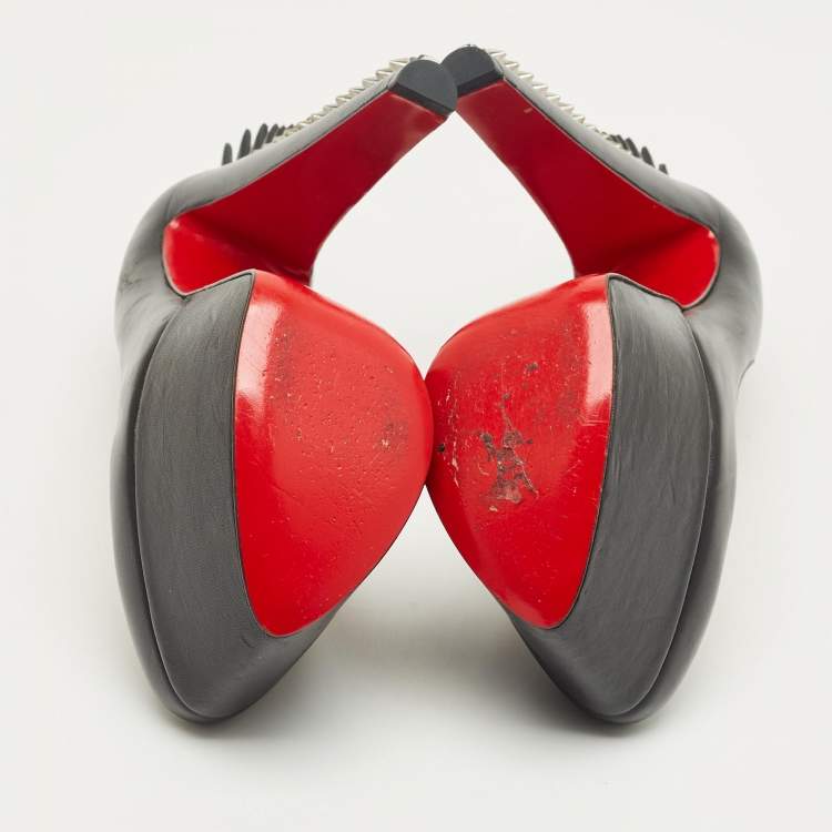 Pre Owned Christian Louboutin Black Leather Electropump Studded Platform Pumps Size 37