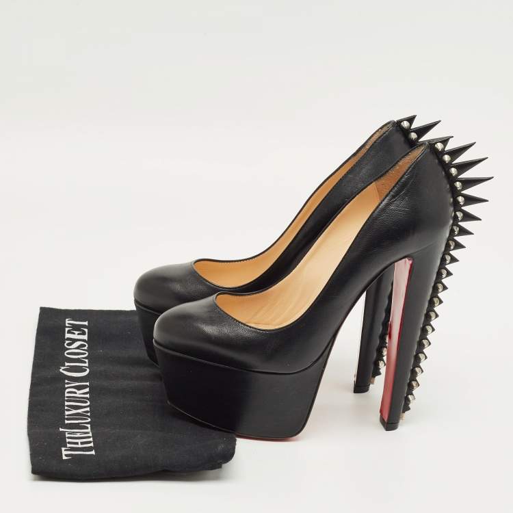 Pre Owned Christian Louboutin Black Leather Electropump Studded Platform Pumps Size 37