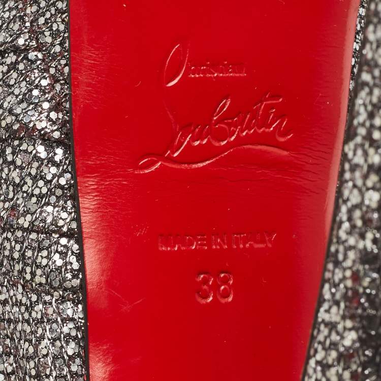 Pre Owned Christian Louboutin Grey Glitter Jenny Knotted Slingback Sandals Size 38