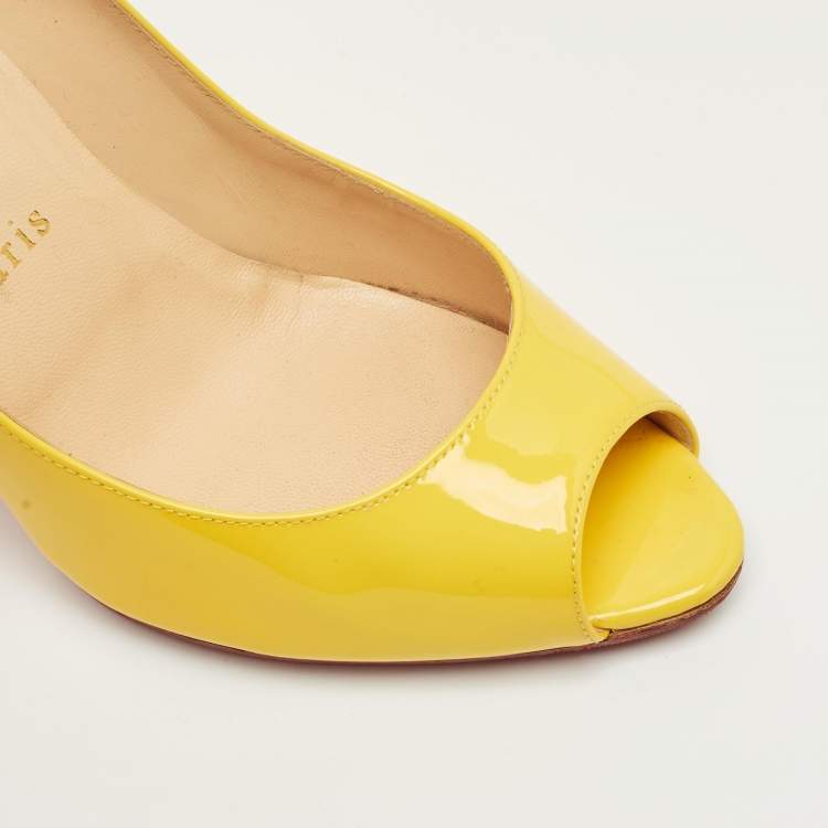 Pre Owned Christian Louboutin Yellow Patent Leather Lady Peep Pumps Size 37