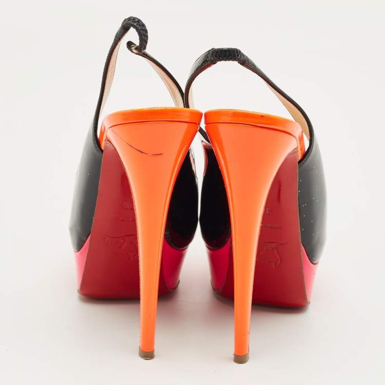 مملوكة مسبقًا Christian Louboutin Multicolor Patent Leather Private Number Slingback Sandals Size 36.5