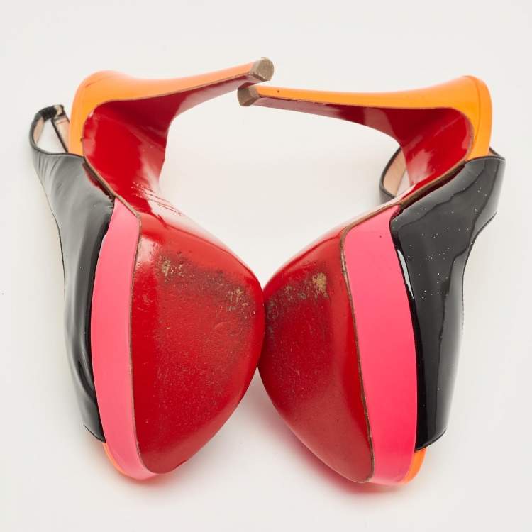 مملوكة مسبقًا Christian Louboutin Multicolor Patent Leather Private Number Slingback Sandals Size 36.5