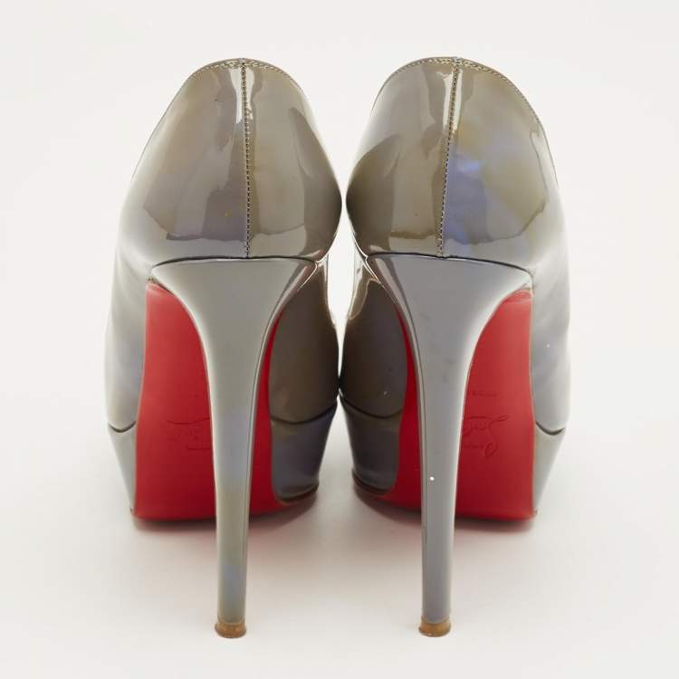 Pre Owned Christian Louboutin Grey Patent Leather Lady Peep Toe Pumps Size 36