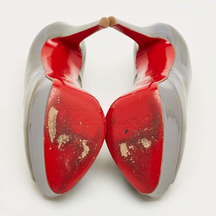 Pre Owned Christian Louboutin Grey Patent Leather Lady Peep Toe Pumps Size 36