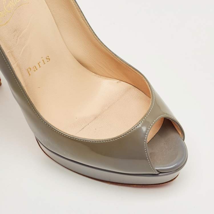 Pre Owned Christian Louboutin Grey Patent Leather Lady Peep Toe Pumps Size 36