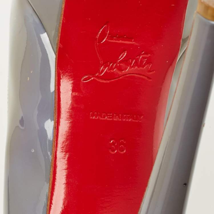 Pre Owned Christian Louboutin Grey Patent Leather Lady Peep Toe Pumps Size 36