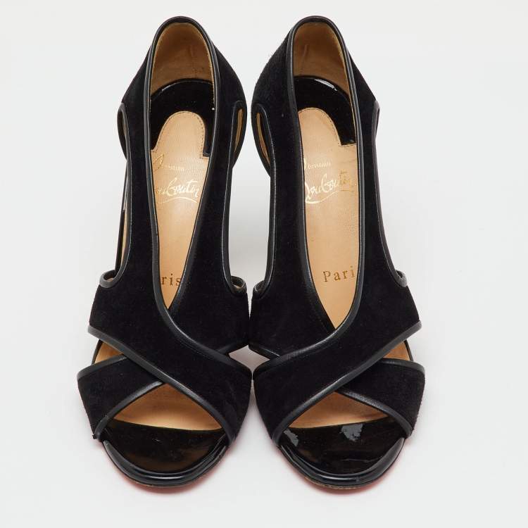 Pre Owned Christian Louboutin Black Suede Mamma Roma Open Toe Pumps Size 38