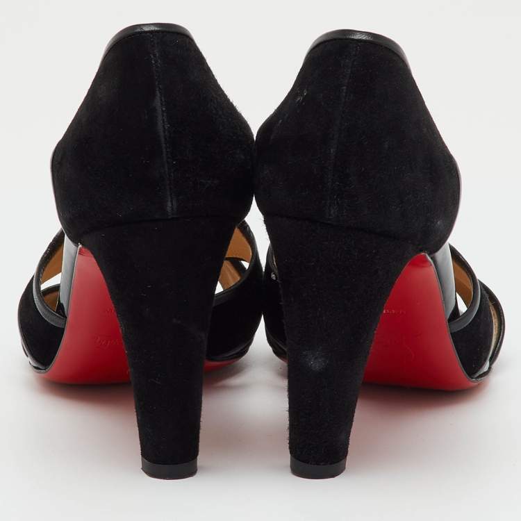 Pre Owned Christian Louboutin Black Suede Mamma Roma Open Toe Pumps Size 38