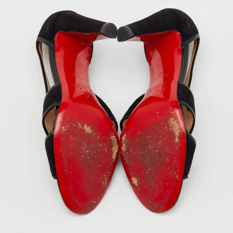 Pre Owned Christian Louboutin Black Suede Mamma Roma Open Toe Pumps Size 38