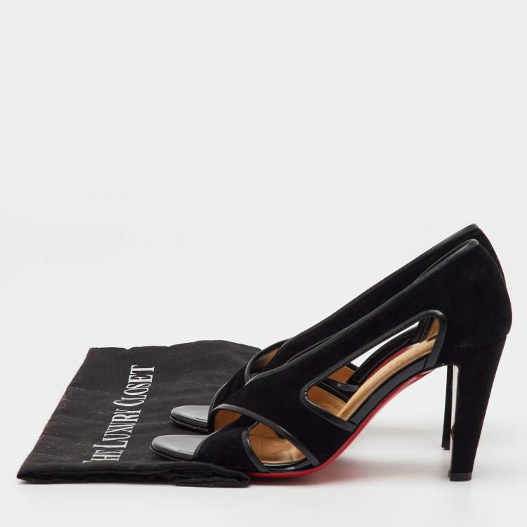 Pre Owned Christian Louboutin Black Suede Mamma Roma Open Toe Pumps Size 38