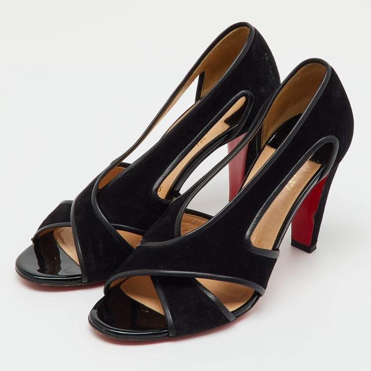 Pre Owned Christian Louboutin Black Suede Mamma Roma Open Toe Pumps Size 38