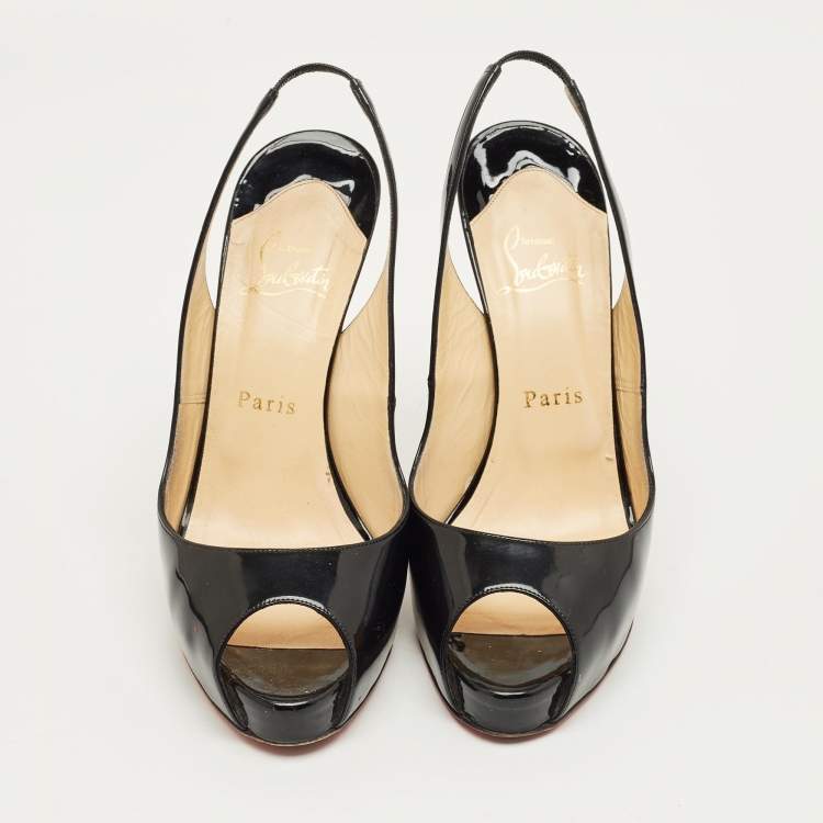 Pre Owned Christian Louboutin Black Patent Leather Private Number Slingback Pumps Size 38
