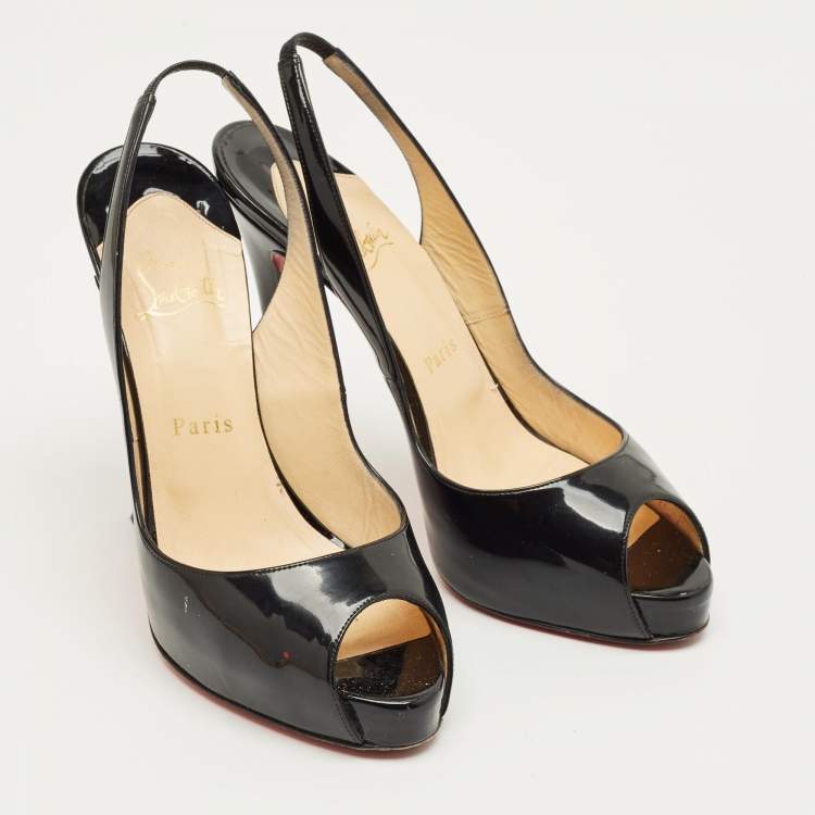 Pre Owned Christian Louboutin Black Patent Leather Private Number Slingback Pumps Size 38