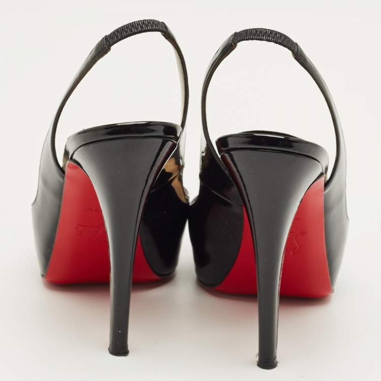 Pre Owned Christian Louboutin Black Patent Leather Private Number Slingback Pumps Size 38
