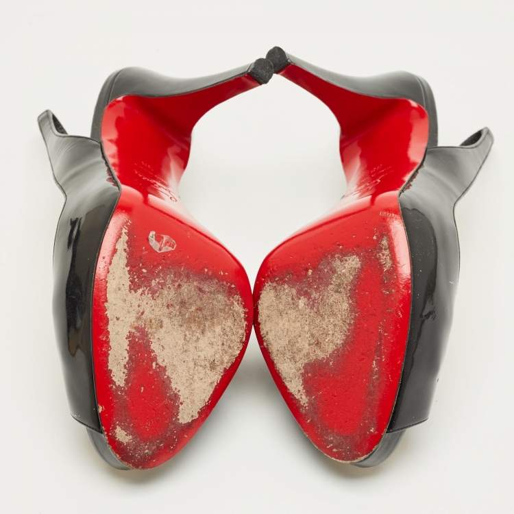 Pre Owned Christian Louboutin Black Patent Leather Private Number Slingback Pumps Size 38