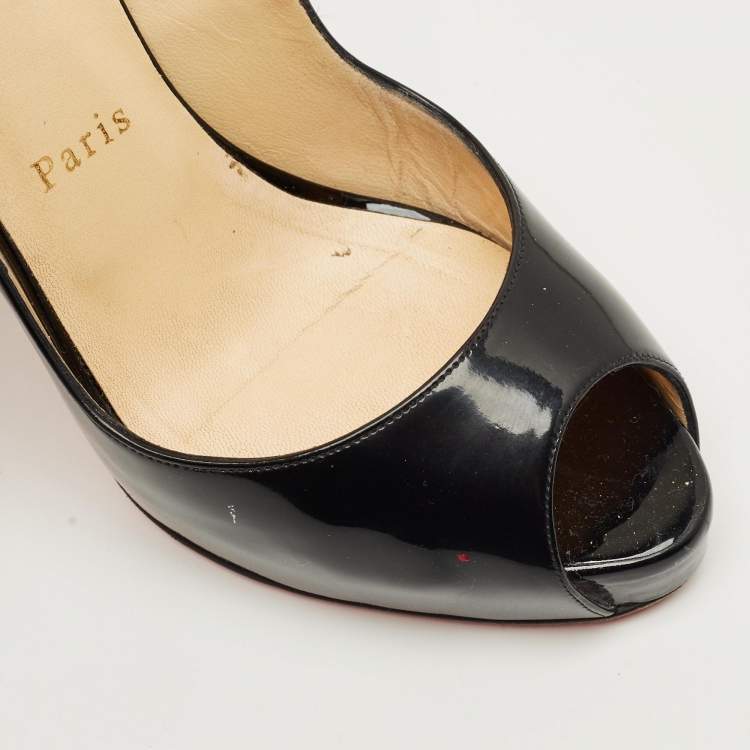 Pre Owned Christian Louboutin Black Patent Leather Private Number Slingback Pumps Size 38