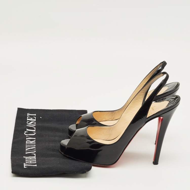 Pre Owned Christian Louboutin Black Patent Leather Private Number Slingback Pumps Size 38