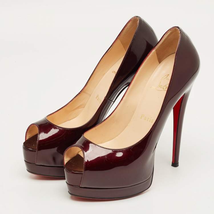 Pre Owned Christian Louboutin Burgundy Patent Leather Palais Royal Platform Pumps Size 36.5