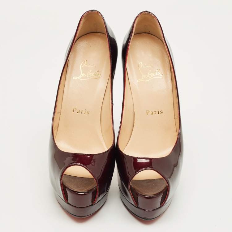 Pre Owned Christian Louboutin Burgundy Patent Leather Palais Royal Platform Pumps Size 36.5