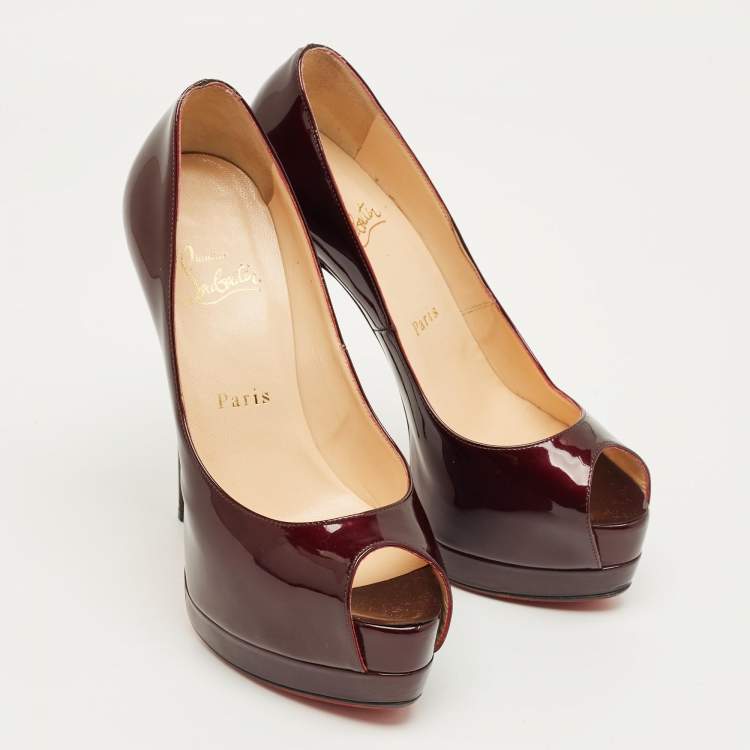Pre Owned Christian Louboutin Burgundy Patent Leather Palais Royal Platform Pumps Size 36.5