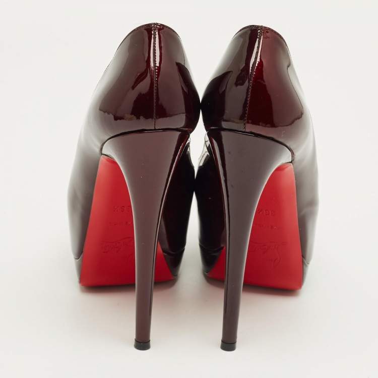 Pre Owned Christian Louboutin Burgundy Patent Leather Palais Royal Platform Pumps Size 36.5