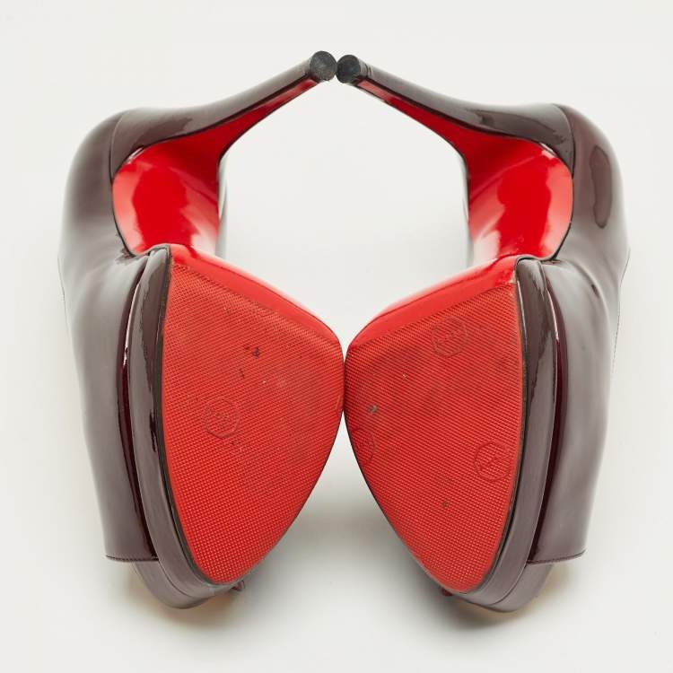 Pre Owned Christian Louboutin Burgundy Patent Leather Palais Royal Platform Pumps Size 36.5