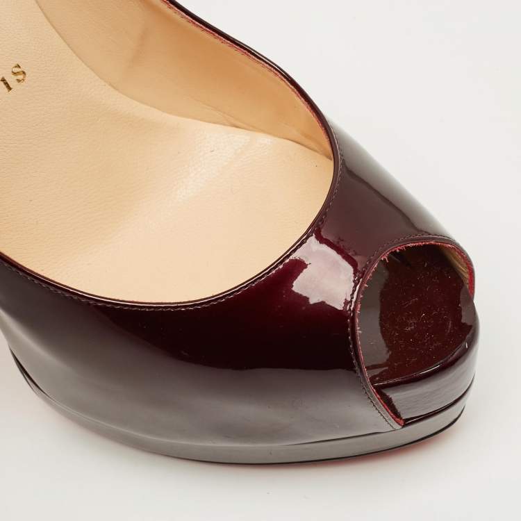 Pre Owned Christian Louboutin Burgundy Patent Leather Palais Royal Platform Pumps Size 36.5