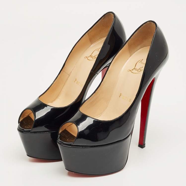 Pre Owned Christian Louboutin Black Patent Leather Vendome Platform Pumps Size 35.5