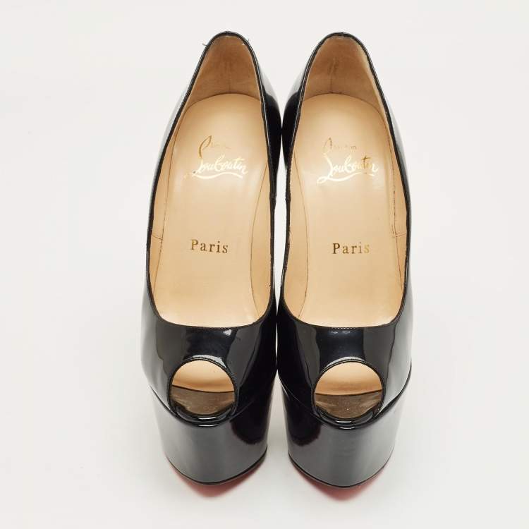 Pre Owned Christian Louboutin Black Patent Leather Vendome Platform Pumps Size 35.5