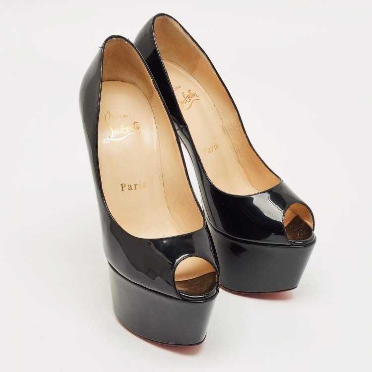 Pre Owned Christian Louboutin Black Patent Leather Vendome Platform Pumps Size 35.5