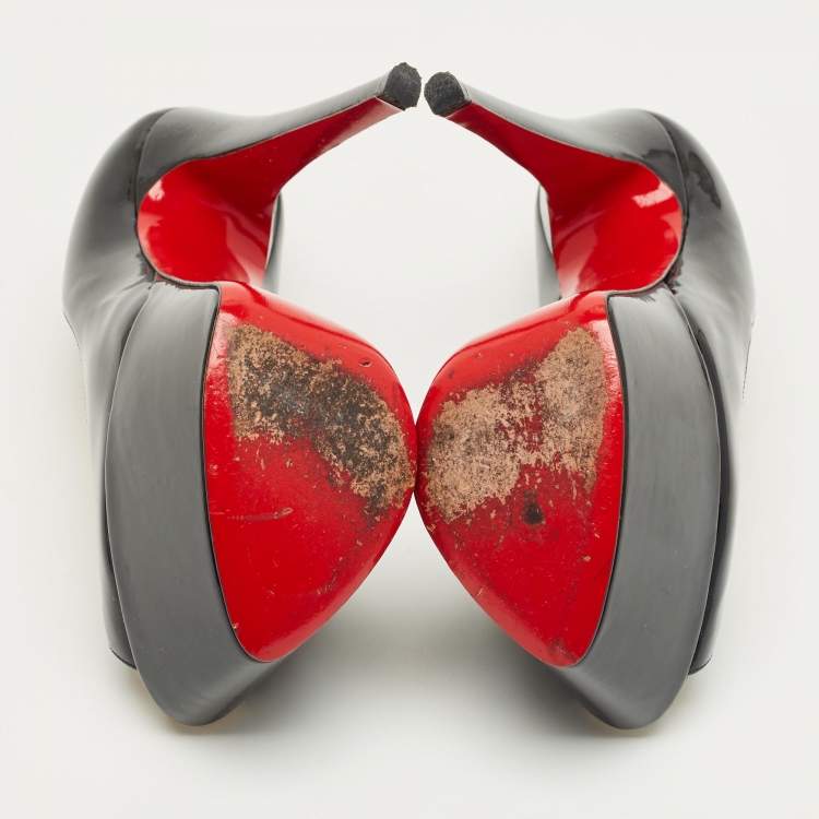 Pre Owned Christian Louboutin Black Patent Leather Vendome Platform Pumps Size 35.5