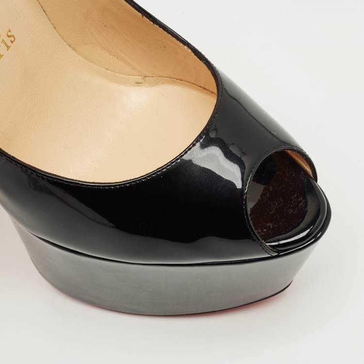 Pre Owned Christian Louboutin Black Patent Leather Vendome Platform Pumps Size 35.5