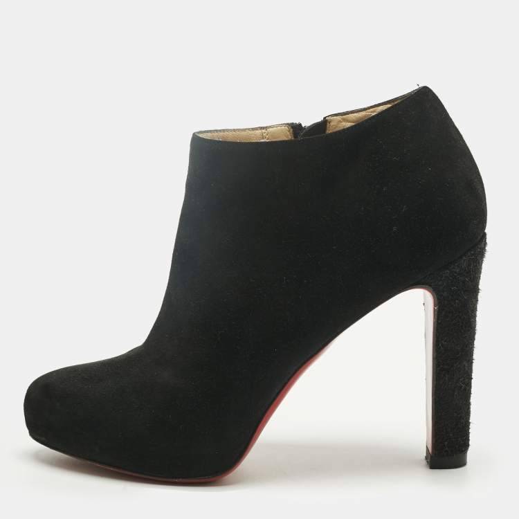 Pre Owned Christian Louboutin Black Suede Belle Ankle Boots Size 36.5
