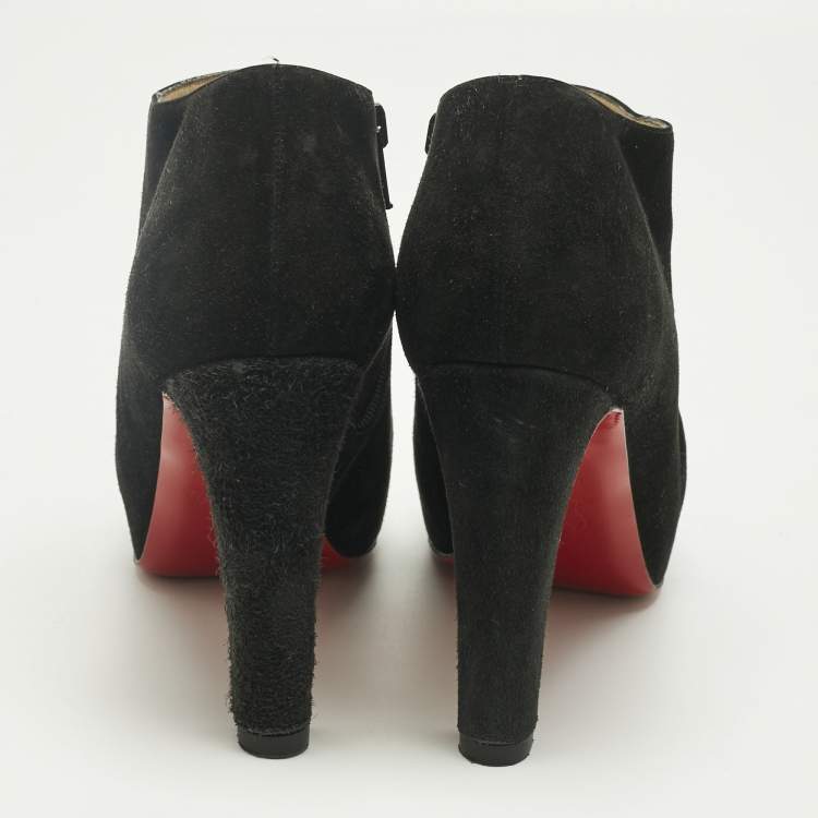 Pre Owned Christian Louboutin Black Suede Belle Ankle Boots Size 36.5