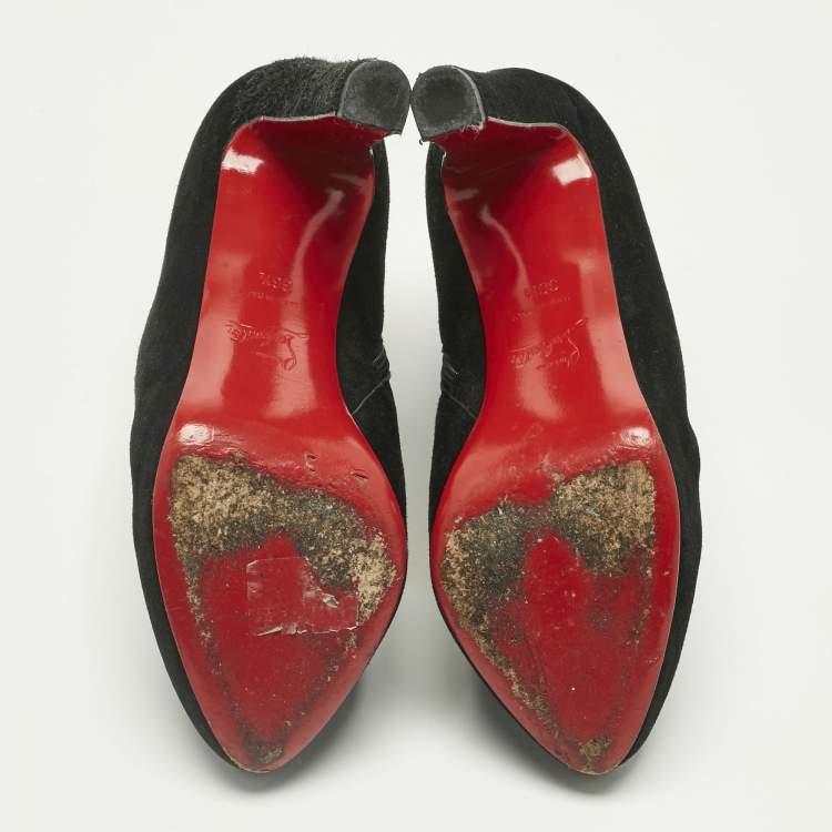 Pre Owned Christian Louboutin Black Suede Belle Ankle Boots Size 36.5