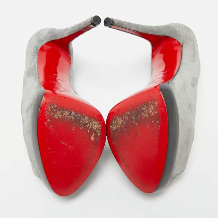 Pre Owned Christian Louboutin Grey Suede Palais Royal Trepointe Pumps Size 36