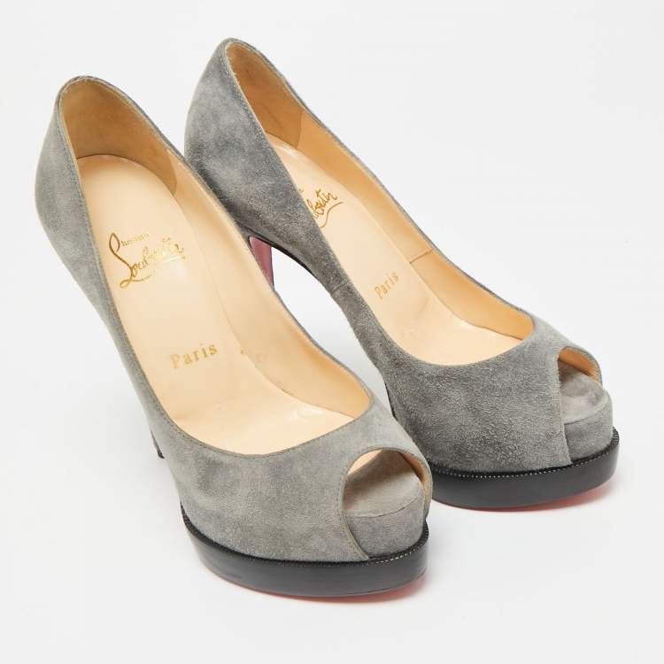 Pre Owned Christian Louboutin Grey Suede Palais Royal Trepointe Pumps Size 36