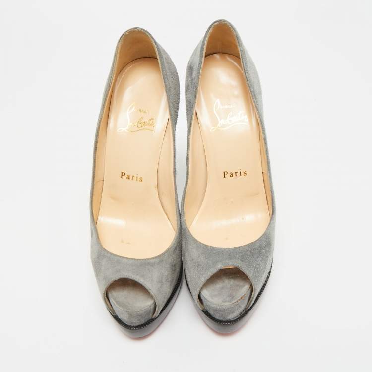 Pre Owned Christian Louboutin Grey Suede Palais Royal Trepointe Pumps Size 36