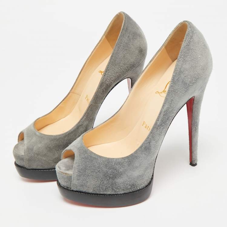 Pre Owned Christian Louboutin Grey Suede Palais Royal Trepointe Pumps Size 36