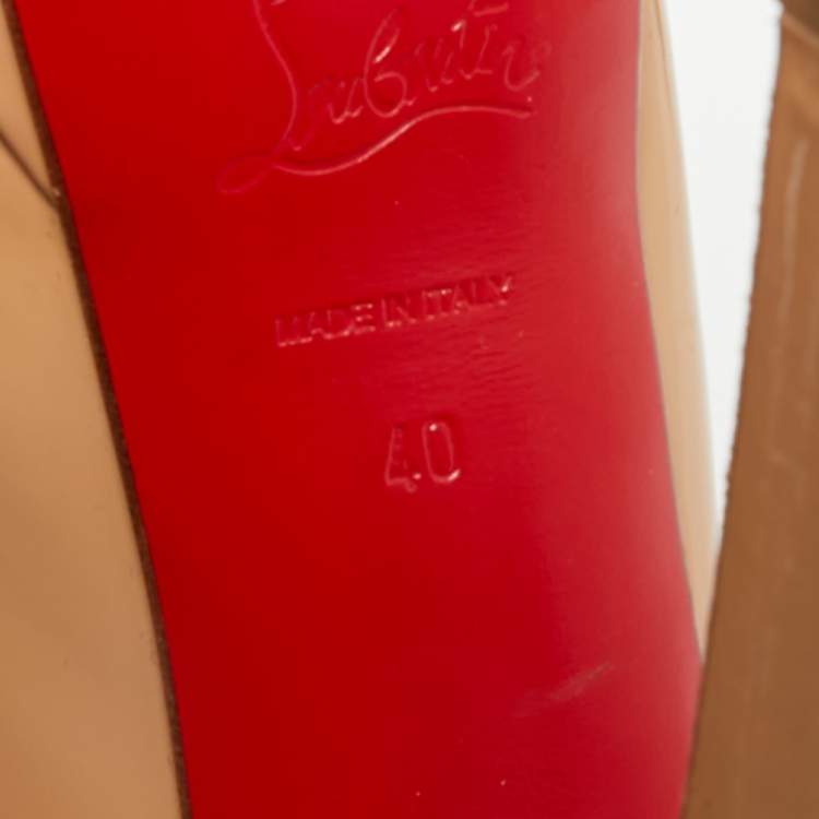 Pre Owned Christian Louboutin Beige Patent Leather Lady Peep Peep Toe Pumps Size 40