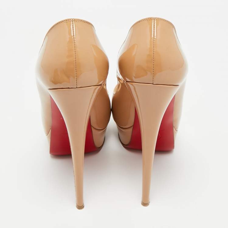 Pre Owned Christian Louboutin Beige Patent Leather Lady Peep Peep Toe Pumps Size 40