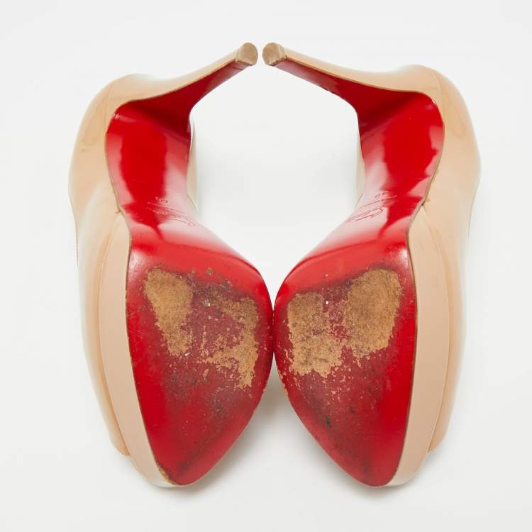 Pre Owned Christian Louboutin Beige Patent Leather Lady Peep Peep Toe Pumps Size 40