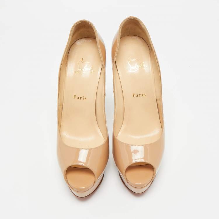 Pre Owned Christian Louboutin Beige Patent Leather Lady Peep Peep Toe Pumps Size 40