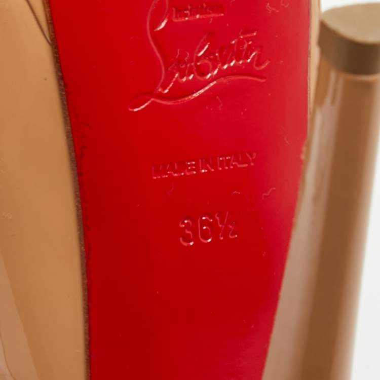 Pre Owned Christian Louboutin Beige Patent Leather Lady Peep Peep Toe Pumps Size 36