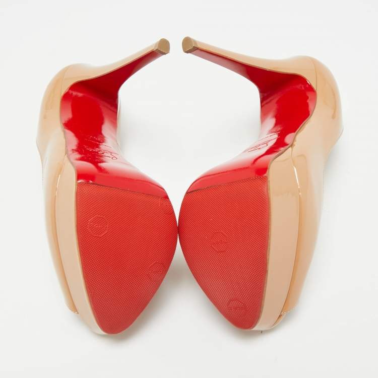 Pre Owned Christian Louboutin Beige Patent Leather Lady Peep Peep Toe Pumps Size 36