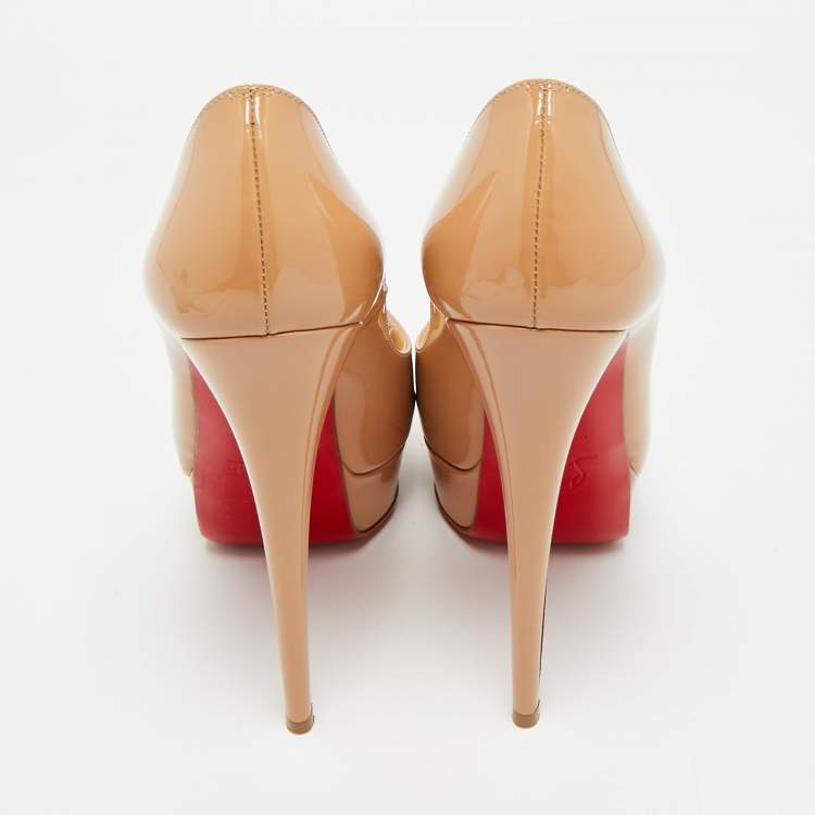 Pre Owned Christian Louboutin Beige Patent Leather Lady Peep Peep Toe Pumps Size 36