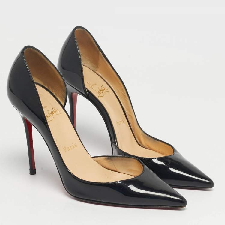 Pre Owned Christian Louboutin Black Patent Leather Iriza D'orsay Pumps Size 37