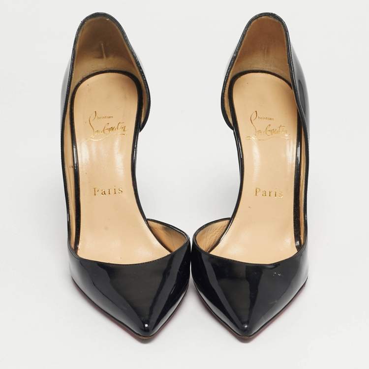 Pre Owned Christian Louboutin Black Patent Leather Iriza D'orsay Pumps Size 37